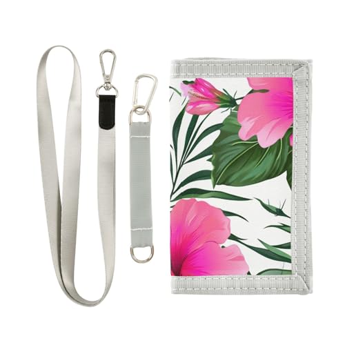 Hibiscus Green Leaves Tropical Kids Wallet for Boys Girls Outdoor Sport Trifold Wallets for Children Teen Youth Wallet with Zippered Coin Pockets Card Holders Front Pocket Wallets with Magic Sticker