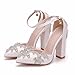 Zapatos De Novia, Sandalias Puntiagudas De Tacón Grueso De Gran Tamaño De 10,5 CM, Tacones Altos Con Tobillos De Diamantes De Imitación Zapatos De Boda,Blanco,38EU