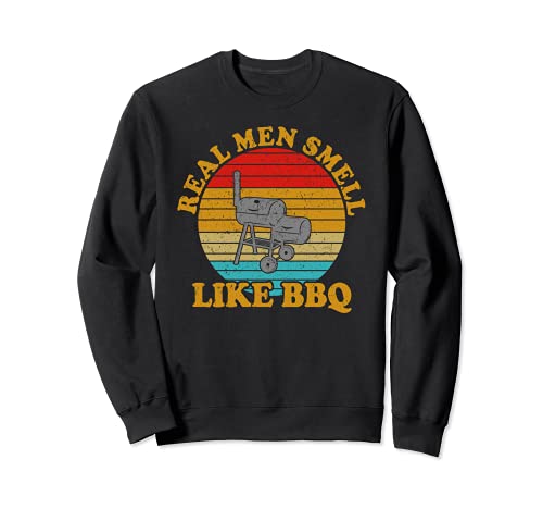 Retro Real Men Smell Like Smoke BBQ Grill Sweatshirt, Black