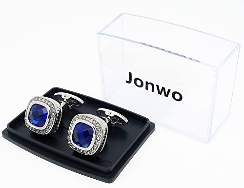 Jonwo Silver Tone Blue Crystal Cufflinks For Men Wedding Dress Square Crystal Men Cuff Links For Shirt Party Birthday Anniversary Dress #TOP3