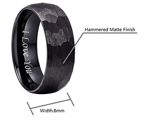 CROWNAL 6mm 8mm Black Hammered Tungsten Wedding Couple Bands Rings Men Women Matte Hammer Brushed Finish Engraved I Love You Size 5 to 17 (8mm,17)