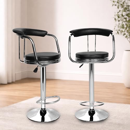 Image of ROSE Kiya Height Adjustable & Revolving Bar Stool /Kitchen Chair Suitable for Kitchen, Cafeteria, Dining, Office,Shops (2, Black, Barstool)