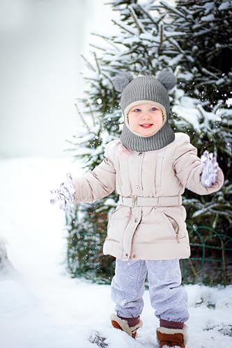 Kids Winter Hat Scarf Set for Baby Girls Boys, Toddler Knit Beanie Hat for Infant with Warm Fleece Lined Pom2