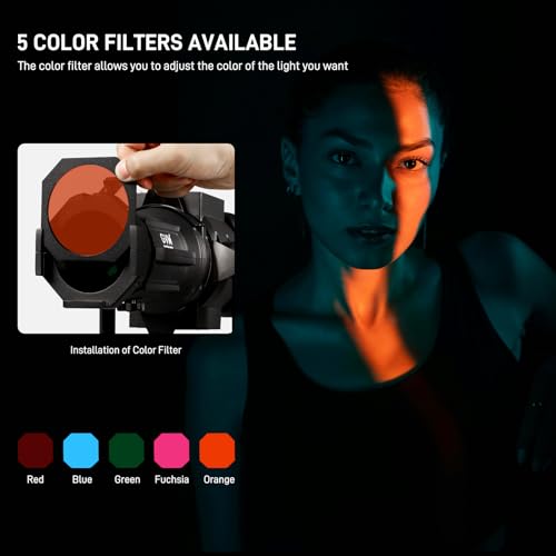 Image of GVM Conical Optical Snoot Kit, Spotlight Snoot Photography with 40 Projection Lens, 30 Gobos and 5 Color Filters, Adjustable Focus Bowens Mount Snoot for Studio LED Video Lights Flash Up to 600W