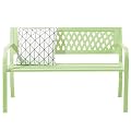 VINGLI 47'' Outdoor Bench, Weather Resistant Garden Patio Bench Powder Coated Iron Frame w/PVC Mesh Backrest Slatted Seat, 2-Person Outdoor Furniture for Front Porch Entryway Park (Green)