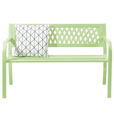 VINGLI 47'' Outdoor Bench, Weather Resistant Garden Patio Bench Powder Coated Iron Frame w/PVC Mesh Backrest Slatted Seat, 2-Person Outdoor Furniture for Front Porch Entryway Park (Green)