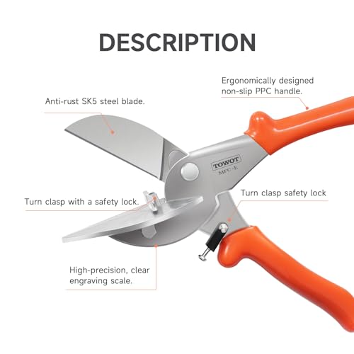 Image of TOWOT Sharp Multi Angle Miter Shear Cutter, Adjustable at 45 To 135 Degree With Safety Lock Hand Tools for Cutting Plastic, PVC and Molding Trim