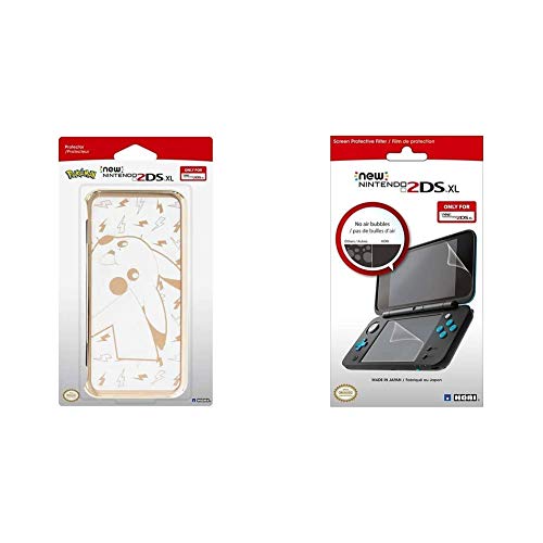 Hori - Carcasa Pikachu, Color Dorado (New Nintendo 2Ds XL) + Protector De Pantalla (New Nintendo 2DS XL)