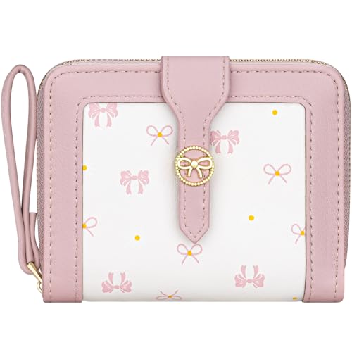 BIAOTIE Bow Women's Wallet Cute Bifold Zipper Around Wallet for Women RFID Credit Card Holder Purse for Ladies Aesthetic Leather Card Holder Purse