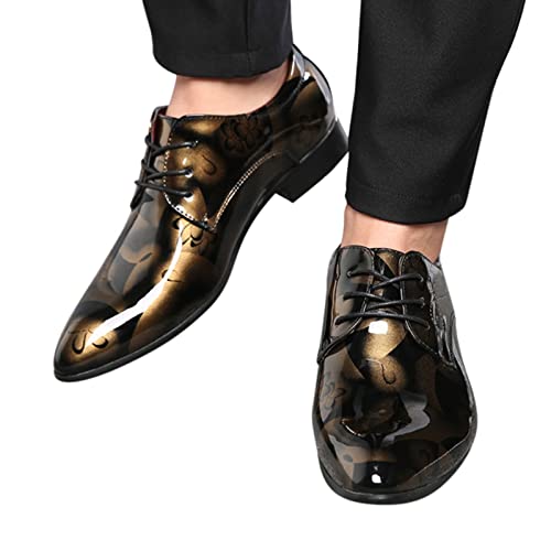 Buty męskie eleganckie pantofle z niską gumową podeszwą, obcas blokowy dla stylowego wsuwania, złoto, 42 EU