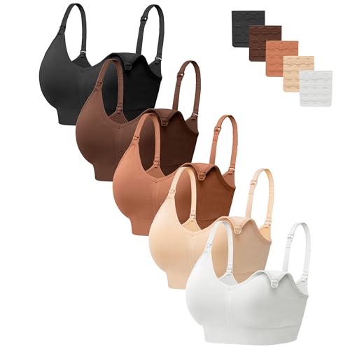 Image of HBselect Women Maternity Bras 5 Pack Nursing Bras for Breastfeeding Seamless Pregnancy Sleep Bralette with Extra Extenders