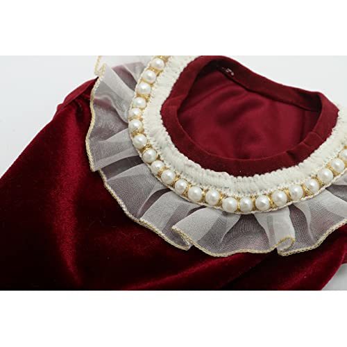 Dog Velvet Dress Lace Tulle Tutu Outfit Skirt With Pearls Accessory For Small Medium Girl Dogs Christmas Holiday Wedding Birthday Party (Red, M) #TOP2