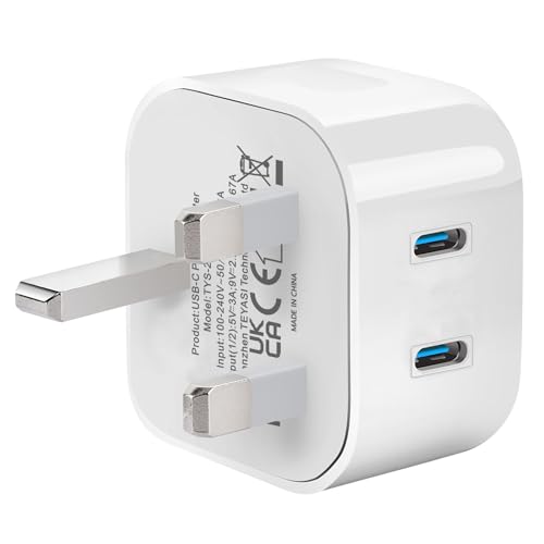 USB C Plug,20W Fast Charger Plug UK Compatible with iPhone 17 air/16/15/15 Pro/15 Pro Max/14/14 Pro/13/13 Pro/12/12 Pro/11/ipad,Type C Plug Fast Charging for Watch Dual Port USBC Wall Plug