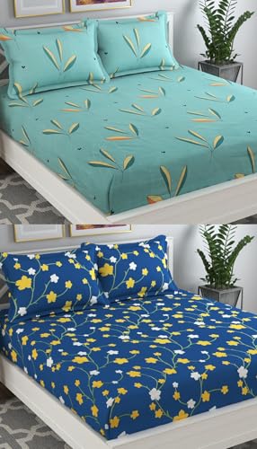 Image of VAS COLLECTIONS Prime Collection Combo Pack of 2 Double Bedsheets with 4 Pillow Covers | 144 TC Soft Brushed Microfiber-Blend -Long Lasting & Wrinkle Free,7.5X7 Ft Set of 6 Pcs (Green& Blue)