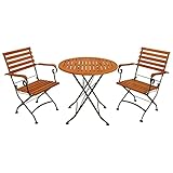 DEGAMO Garten Sitzgruppe Klappgarnitur HOFGARTEN 3-teilig (2X Armlehnensessel, 1x Tisch rund 75cm), Stahl schwarz pulverbeschichtet, Eukalyptus Holz braun geölt, FSC®-Zertifiziert, Outdoor