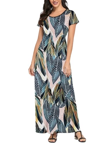 Image of Lacavocor Womens Short Sleeve Maxi Dresses Empire Waist Long Dress