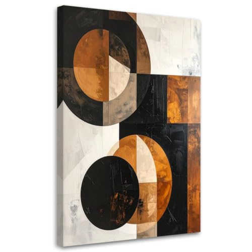 Mural de arte moderno abstracto con círculos negros y marrones, lienzo de 40x60cm