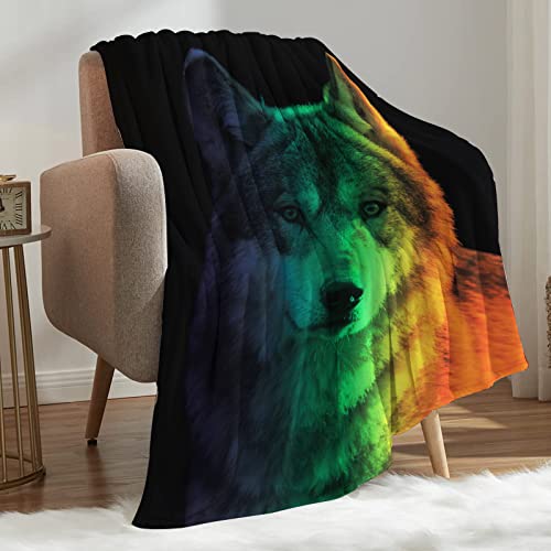 Biapian Black Wolf Throw Blanket Flannel Plush Warm Wolf Blanket Throw Blankets For Kids, Adults, Teens Gradient Light Wolf Bed Blanket For Art Gift Home Decorative Sofa 40"X50" (Gradient Wolf) #TOP3