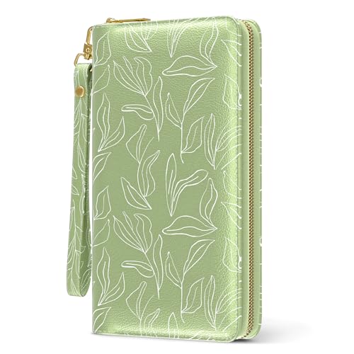 Image of Nipichsha Womens Wallet, RFID Wristlet Wallet for Women, Cute Ladies Purse, Large Card Clutch Purse with Phone Holder, Grass green
