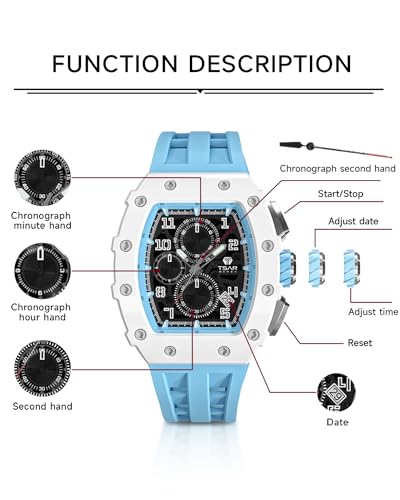 Image of TSAR BOMBA Men's Luxury Quartz Watch, Luminous Dial 5ATM Water Resistance Silicone Strap Men's Wristwatch Ideal Gift for Men