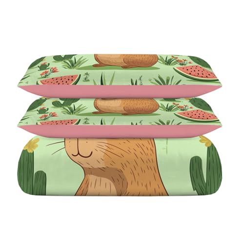 Housse de Couette 240x260 Capybara et Parure de Lit Botanique 2 Personnes
