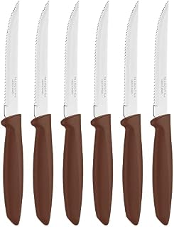 Tramontina Kitchen Knives Set of 6, Serrated Fruit Tomato Cooking Knife, Vegetable Chopper Peeler, Stainless Steel, Multipurpose, Rounded Tip, Blue, 23498155