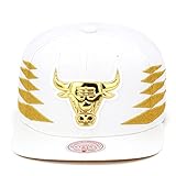 Mitchell & Ness Chicago Bulls Snapback Hat for Men - White/Gold/Patent Leather - Basketball Cap for...