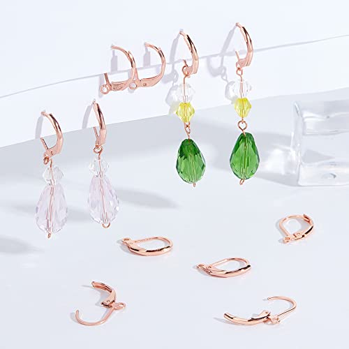 Unicraftale 50Pcs Rose Gold Leverback French Earring Hooks Stainless Steel Hypoallergenic Hoop Earwire Findings With 1.4Mm Loop For Dangle Earring Jewelry Making 16Mm #TOP2