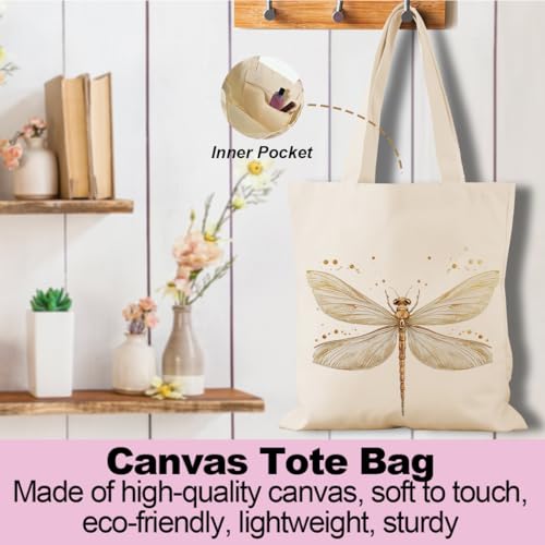 Bolso tote de lona para mujer, diseño de libélula, regalo para amantes de las plantas, dinosaurios, esqueletos y aves, marca jeilink miniatura 4
