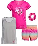 Body Glove Girls' Active Short Set - 3 Piece T-Shirt, Tank Top, and Shorts Bundle, Size 8, Rainbow Tie-Dye
