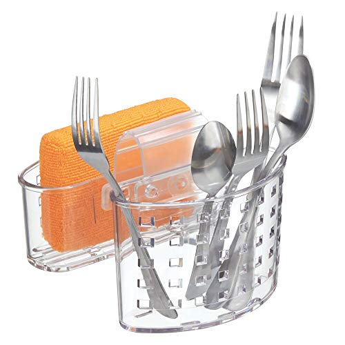mDesign Portaestropajos con Dos cestas – Práctico Organizador de Fregadero – Estropajero Doble y escurridor para Utensilios de Limpieza – Se coloca Entre cubetas – Transparente
