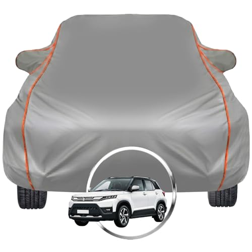 Image of Pivalo Car Cover for Maruti Suzuki Brezza - Fits All Model & Year | 100% Waterproof All-Weather UV & Paint Protection | Premium 3-Layer Fabric | Triple Stitched with Reflective Piping (Grey)