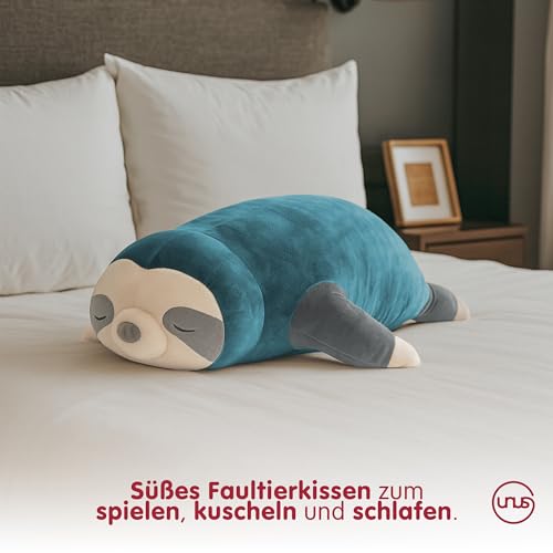 UNUS Faultier Kuscheltier Kissen, 50 cm, Türkis, Seitenschläferkissen weich und flauschig, Stillkissen, Schwangerschaftskissen