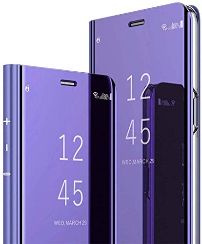 HongMan Coque pour Huawei P20 Lite, Miroir Flip Ultra Mince Anti-Rayures Anti-Choc Technologie Etui Housse Clear View Standing Étui Case pour Huawei P20 Lite, Violet Cover