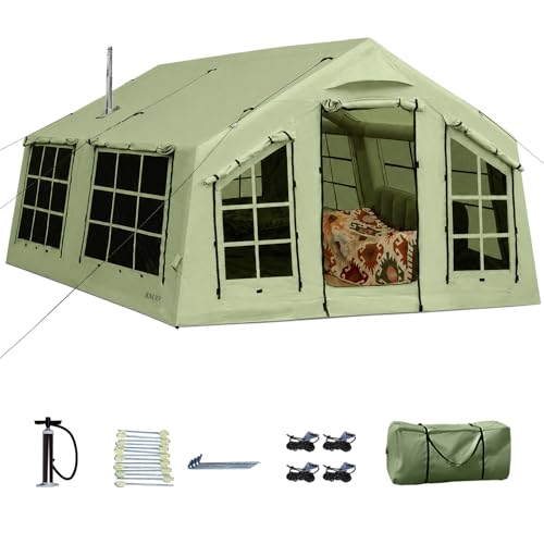 Image of KNUO Inflatable Camping Tent, Large Blow-Up Air Tent, No Assembly Needed Luxury Glamping House, Oxford Fabric