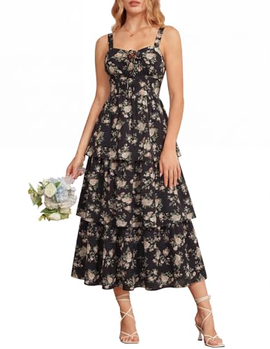 Wedding Guest Dresses for Women 2026 Black Floral Dress Maxi