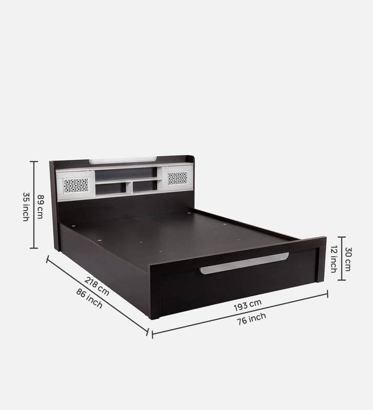 Image of Mintwud Pepperfry Engineered Wood Queen Size Bed with Hydraulic Storage | Wooden Double Bed Cot Palang Furniture with Headboard for Home Bedroom Living Room and Hotel (Wenge Finish)