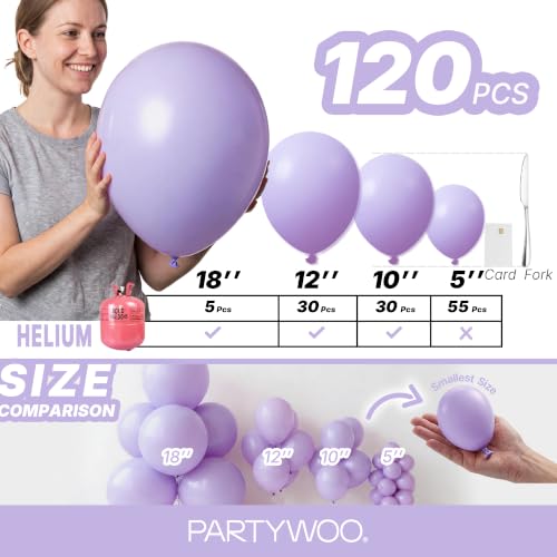 Image of PartyWoo Lavender Balloons 120pcs Light Pastel Purple Lilac Different Sizes