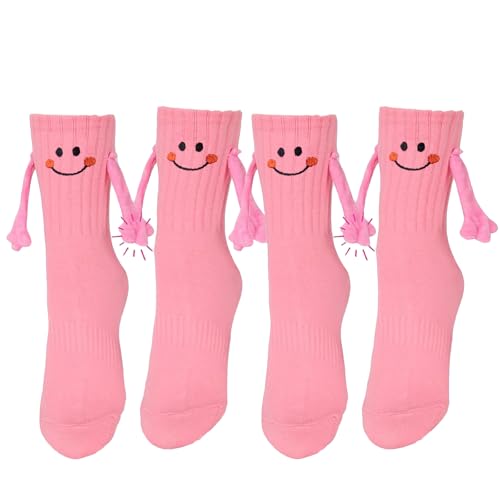 2 Pairs Family Matching Magnetic Hand Holding Socks Cotton Funny 3D Doll Parent Child Socks Hand in Hand Socks