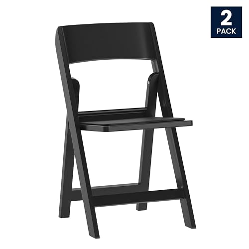 Image of Flash Furniture Hercules Tucker Commercial Black Resin Folding Chair - Lightweight, Vinyl Padded Removable Seat, Indoor Outdoor Use, Event & Wedding Ready, Set of 2