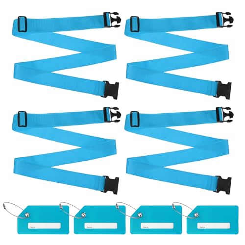 Image of M METERXITY 4-Sets Luggage Straps TSA Approved, Travel Straps for Luggage Suitcase Tags Set, Adjustable Suitcase Belt [Sky Blue]