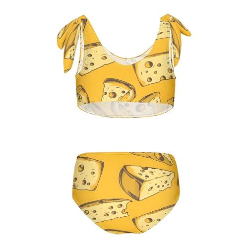 Girls' Bikini Set, Cheese Color Pattern Kids Swimsuit 2 Pcs Beach Bathing Suit2