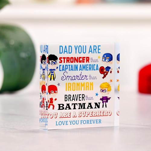 Image of VELENTI Superhero Dad Crystal Paperweight - Funny Gift for Dad, Grandad - Unique Birthday, Father's Day