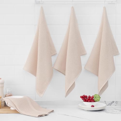 Image of Homaxy 100% Cotton Waffle Weave Kitchen Dish Towels, Ultra Soft Absorbent Quick Drying Cleaning Towel, 20x28 Inches, 8-Pack, Beige
