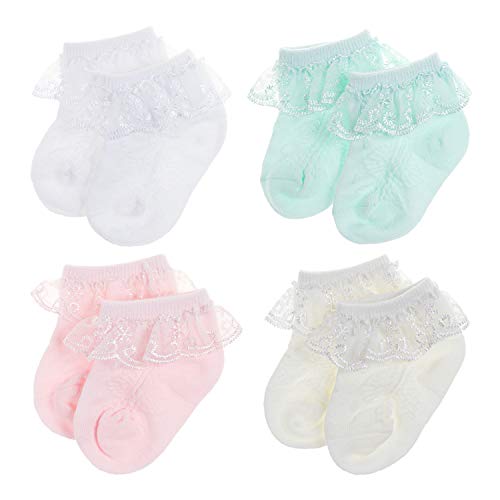 Image of BQUBO Baby Girls Socks Eyelet Ruffle Lace Sock Baby Socks Newborn/Infant/Toddlers/Kids Frilly Summer Thin Dress Sock