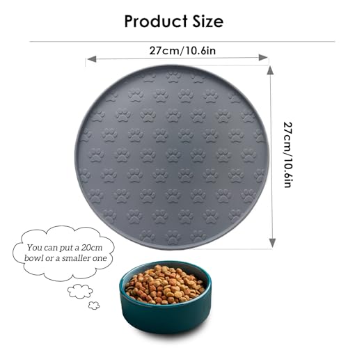 Napfunterlage Katzen, 27×27 cm Silikonmatte Rund, rutschfeste Unterlage Hundenapf für Futter, Wasserdicht Silikon-Futtermatten für Mittlere und Kleine Haustiere (1Pack Grau, 27cm x 27cm)