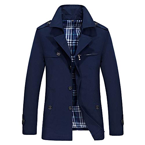 Men's Casual Trench Coat Single Breasted Classic Overcoat Business Jacket Slim Fit Navy
