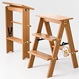 Escalera de 3 peldaños, Taburete Plegable de Madera, Silla Plegable,...
