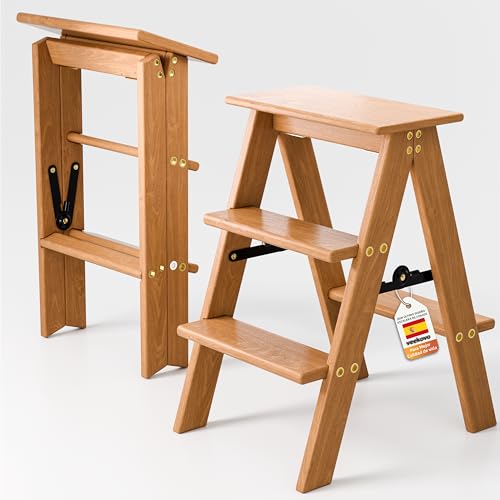 Escalera de 3 peldaños Taburete Plegable de Madera Silla Plegable Antideslizante portátil y Resistente