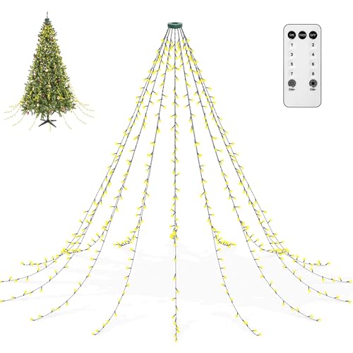 aneeway Catena Luminosa per Natalizie, 16x3m 480 LEDs Luci di Natale Stringa, 8 Modalità, Timer, Luci Albero di Natale Decorative per Interni Esterni Camera da Letto Giardino Natale - Bianco Caldo